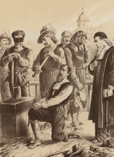 William Viscount Stafford, "Uklęknął przed blokiem" (litografia) autorstwa English School