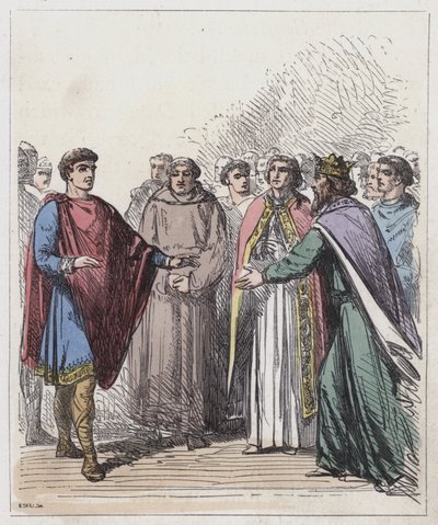 Wilhelm Normandii i Edward Wyznawca (kolorowy grawerunek) autorstwa English School