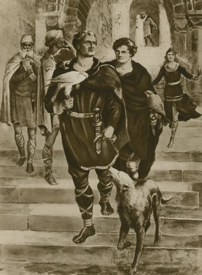William Zdobywca idzie na sokoła (wklęsłodruk) autorstwa English School