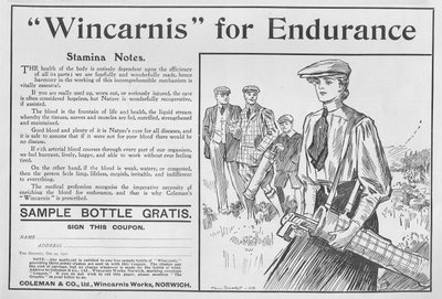 Wincarnis for Endurance, reklama z The Graphic, 27 października 1906 autorstwa English School
