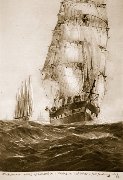 Zagłuszacze wiatru zbliżające się do kanału na płynącym morzu i przed szybkim wiatrem, 1914-19 autorstwa English School