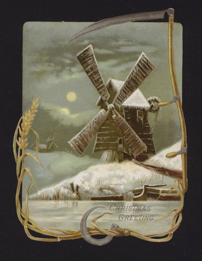 Wiatrak na śniegu (chromolitho) autorstwa English School