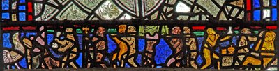 Okno w40 przedstawiające panel graniczny z pogrzebem małp autorstwa English School