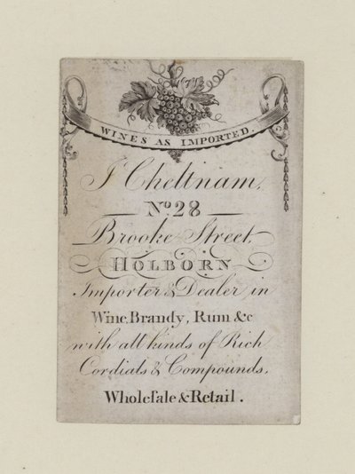 Wine Merchants, IN Cheltenham, karta handlowa autorstwa English School