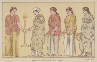 Kobiety trzymające Festiwal (kolor lito) autorstwa English School