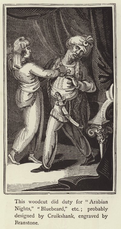 Drzeworyt, który służył w Arabian Nights, Bluebeard itp. (Grawerowanie) autorstwa English School
