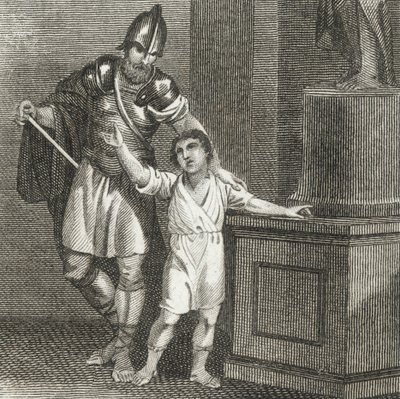 Młody Hannibal przysięgający wrogość Rzymianom (rycina) autorstwa English School
