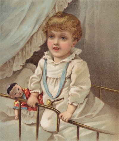 Małe dziecko w łóżeczku (chromolit) autorstwa English School