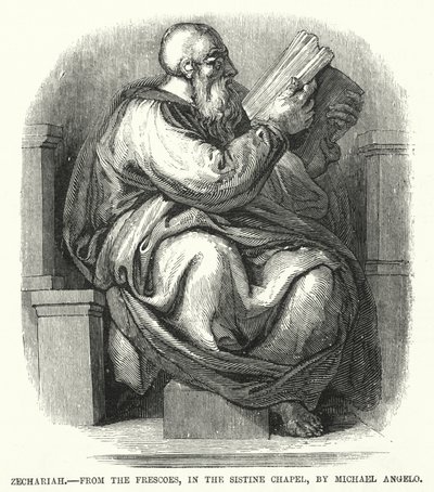 Zachariasz, z fresków, w Kaplicy Sykstyńskiej, Michał Anioł (rycina) autorstwa English School