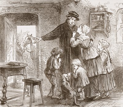 Zwingle odchodzący do wojska, ilustracja z Historii protestantyzmu Jamesa Aitkena Wylie (1808-1890), wyd. 1878 autorstwa English School