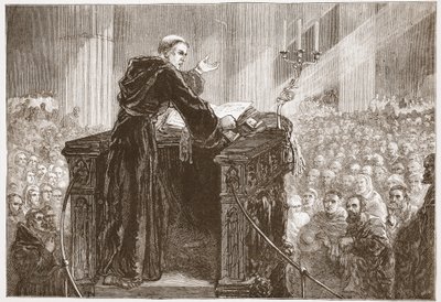 Zwingle naucza w katedrze w Zurychu, ilustracja z Historii protestantyzmu Jamesa Aitkena Wylie (1808-1890), wyd. 1878 autorstwa English School