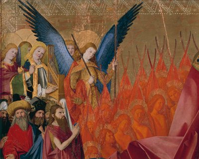 Aniołowie i święci, fragment z Koronacji Marii Panny autorstwa Enguerrand Quarton