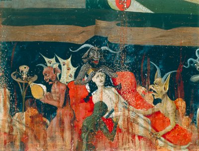 Demony i potępieni w piekle, fragment z Koronacji Ołtarza Dziewicy autorstwa Enguerrand Quarton