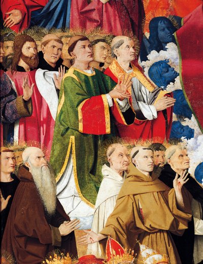 Zakony i duchowieństwo, fragment Ołtarza Koronacyjnego Marii Panny autorstwa Enguerranda Quartona (ok. 1410-1466), tempera na desce autorstwa Enguerrand Quarton