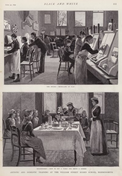 Szkolenie artystyczne i domowe w William Street Board School, Hammersmith, Londyn (lito) autorstwa Enoch Ward