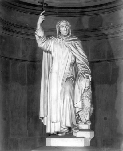 Pomnik Girolamo Savonaroli (1452-98) (marmur) (zdjęcie czarno-białe) autorstwa Enrico Pazzi
