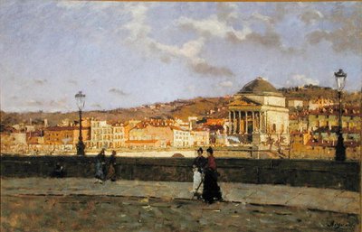 Nabrzeże wzdłuż rzeki Po i kościół Grande Madre di Dio, Turyn, 1882 r. autorstwa Enrico Reycend
