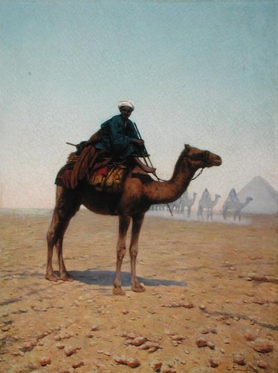 Karawana przechodząca przez piramidę, ok. 1869 (olej na płótnie) autorstwa Enrico Tarenghi