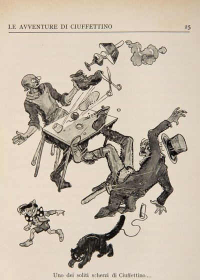 Ilustracja z Przygód Ciuffettino autorstwa Enrico de Conti Novelli