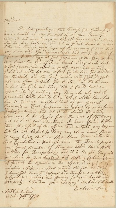 List do Allice Jones, Concord, Massachusetts, 7 października 1755 (pióro i atrament na papierze) autorstwa Ephraim Jones