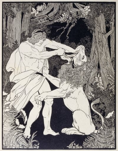 Rysunek przedstawiający Samsona walczącego z lwem (rycina) autorstwa Ephraim Moses Lilien