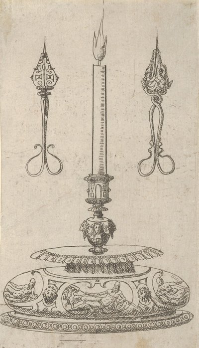 Projekt świecznika z trymerami do knotów świec, 1560-70. autorstwa Erasmus Hornick
