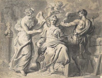 Alegoria sztuki z Izydą i geometrią towarzyszącą trójgłowej figurze..., XVII w. autorstwa Erasmus Quellinus