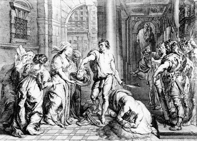 Egzekucja św. Jana Chrzciciela rycina Marcina I van den Endena (fl. 1630-54) autorstwa Erasmus Quellinus II