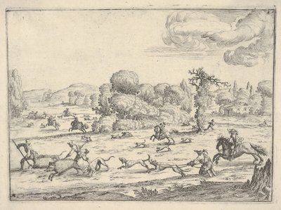 Polowanie na dzika w krajobrazie, ca. 1620-38. autorstwa Ercole Bazicaluva