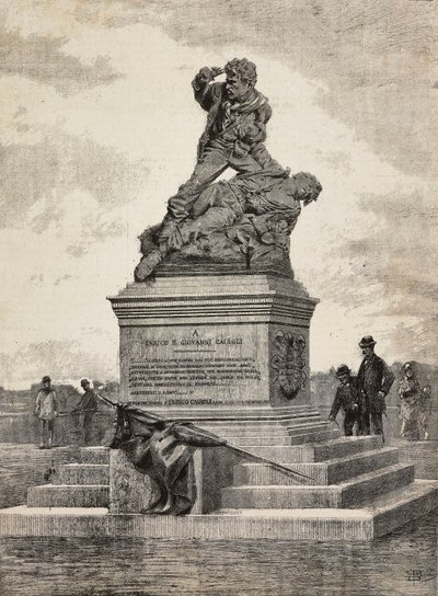 Pomnik Enrico (1840-1867) i Giovanniego Cairoli (1842-1869), włoskich patriotów, grupa z brązu autorstwa rzeźbiarza Ercole Rosa (1846-1893), na wzgórzu Pincian, Rzym, Włochy autorstwa Ercole Rosa