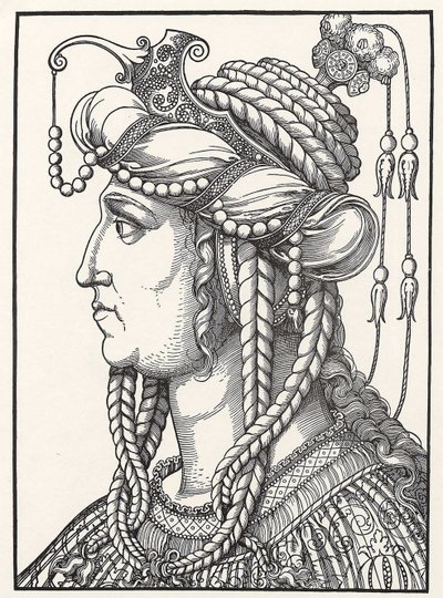 „Portret Sułtana Rokselana (Russelazie (Rus) lub Hurrem (z domu Anastasia Lisovska, ok. 1500-1558) żony sułtana Sulejmana Wspaniałego”” Drzeworyt Erharda Schoena (1491-1592) ok. 1532 Herzogliches Museum Gotha autorstwa Erhard Schon