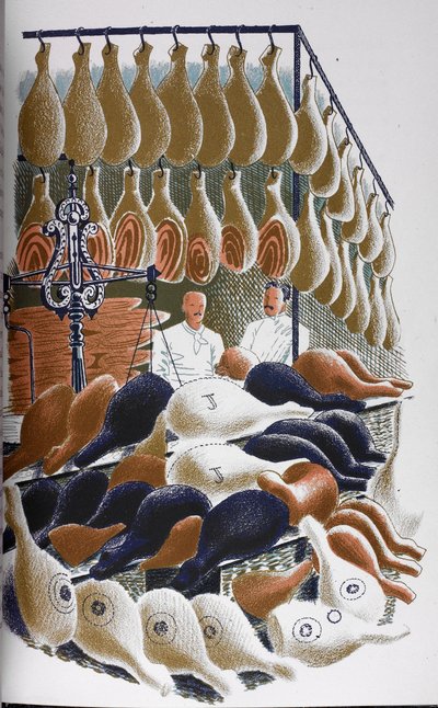 Widok wewnątrz sklepu mięsnego. autorstwa Eric Ravilious