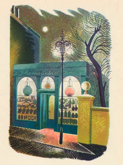 Apteka nocą, 1938, 1946 autorstwa Eric Ravilious