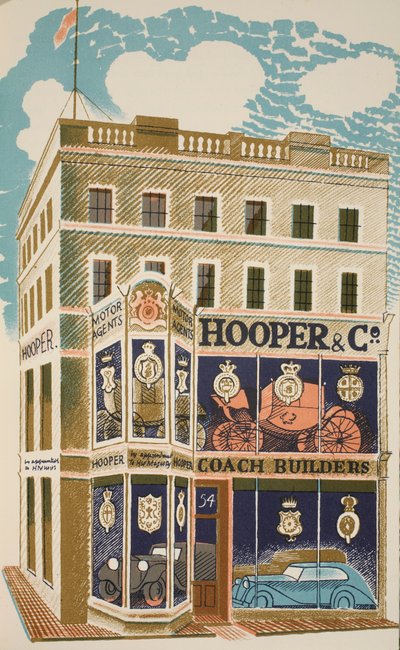 Konstruktor powozów, ilustracja z „High Street” J.M. Richardsa, wydrukowana przez Curwen Press, wyd. przez Życie na wsi, 1938 autorstwa Eric Ravilious
