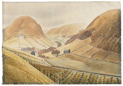 Stooks i farmy kukurydziane — Hill Farm, Capel-y ffin, Walia, 1938 autorstwa Eric Ravilious