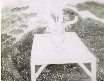 Wazon z kwiatami w ogrodzie (ołówek i akwarela na papierze) autorstwa Eric Ravilious