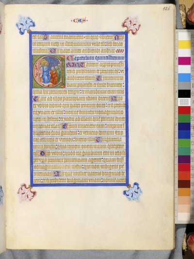 Cała strona: tekst w ramce z historycznym inicjałem "E": Przypowieść o zagubionej owcy autorstwa Erich Lessing