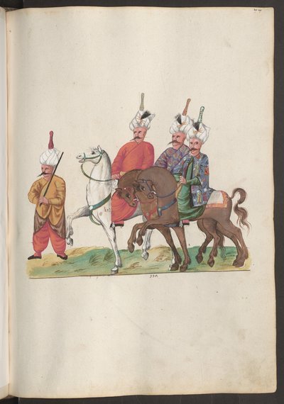 Personal der persischen Botschaft: Drei hochrangige Perser zu Pferd mit einem Begleiter von Erich Lessing