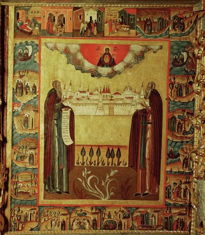 Święty Sosima i święty Sawati trzymający model klasztoru Sołowskiego (ikona) autorstwa Erich Lessing