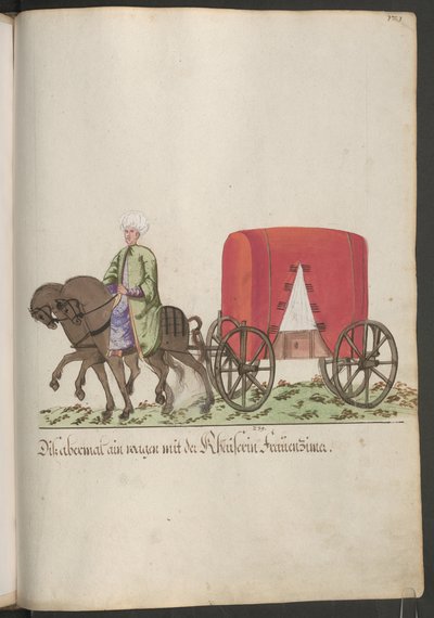 Powóz sułtanki, powóz dla dworzanek; dwukonny powóz z jeźdźcem autorstwa Erich Lessing