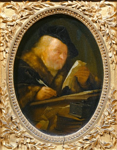 Stary człowiek piszący ... autorstwa Erich Lessing