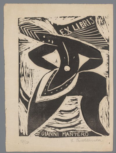 Ekslibris van Gianni Mantero autorstwa Erna Levy Friedländer (signed by artist)