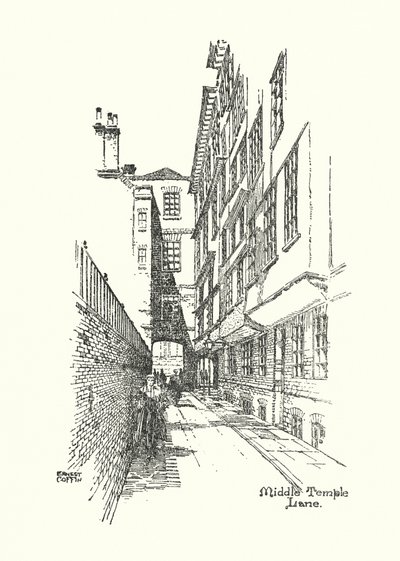 Stary Londyn: Middle Temple Lane (litografia) autorstwa Ernest (after) Coffin