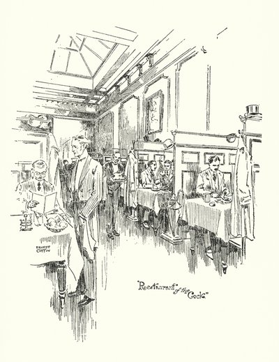 Stary Londyn: Restauracja Cock Tavern (litografia) autorstwa Ernest (after) Coffin