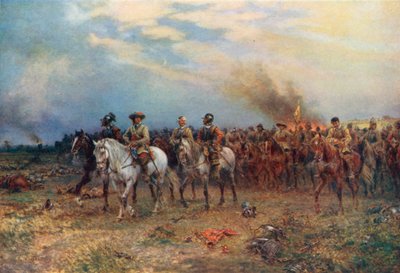 Cromwell at Marston Moor (kolorowa litografia) autorstwa Ernest (after) Crofts