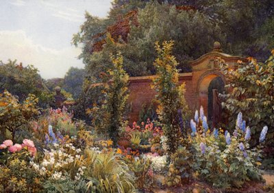 Herbaceous Border w Hampton-in-Arden Manor, Warwickshire (kolorowa litografia) autorstwa Ernest Albert Chadwick