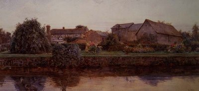 Dom i budynki gospodarcze nad rzeką autorstwa Ernest Arthur Rowe