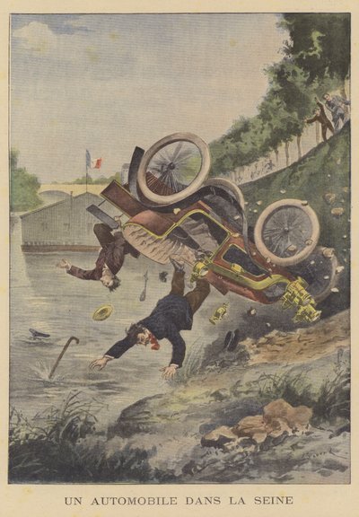 Samochód wjeżdżający do Sekwany autorstwa Ernest Auguste Bouard