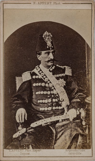 Portret Nassera al-Din Shah Qajara 1831–1896, cesarza Persji, s. 1870. autorstwa Ernest Charles Appert