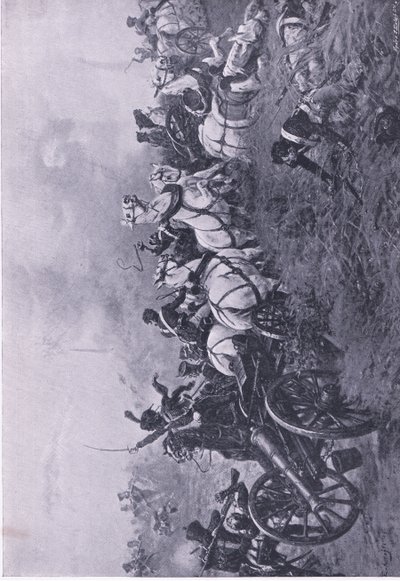 Zdobycie francuskiej baterii przez 52 Pułk Piechoty Lekkiej Oxfordshire pod Waterloo 18 czerwca 1815 , ilustracja z brytyjskich bitew lądowych i morskich , 1915 autorstwa Ernest Crofts